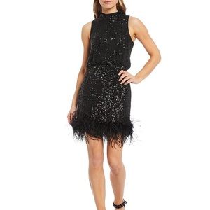 Eliza J Mock Neck Feather Sequin Sleeveless Dress - runs small! Fits like a 6